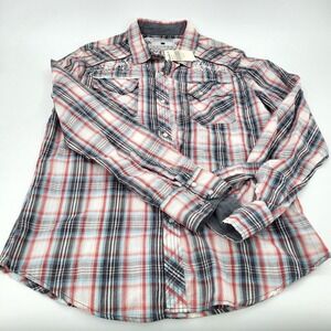 POP ICON CLOTHING Mens Western Pearl Snap Shirt XL Plaid Red Blue Embroidered